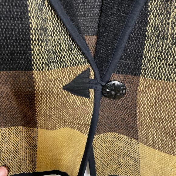 Anu by Natural Checked Cropped Jacket Long Sleeve Single Button‎ Brown Tan L - Picture 8 of 12